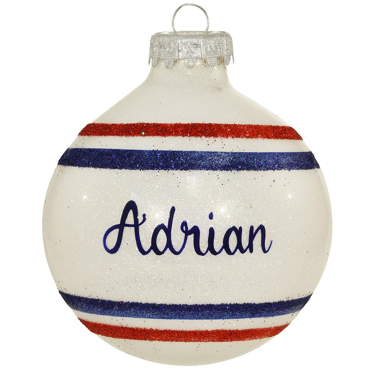 Personalized Patriotic Stripe Sparkle Glass Ornament